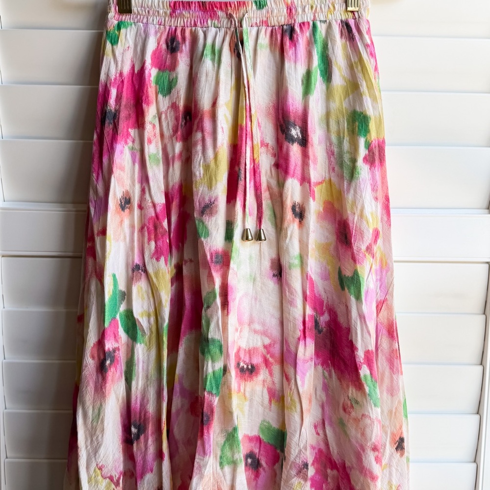 Indigo Rose Watercolor Floral Skirt – Size Small – 28” Length
